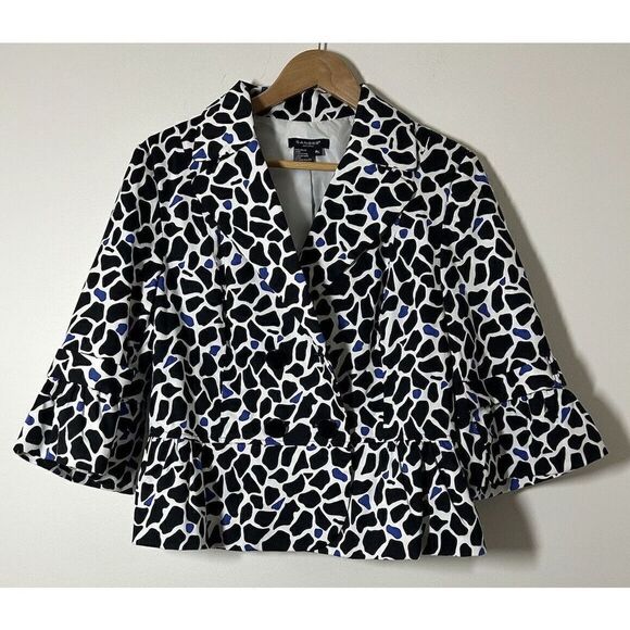 SANDRO Black & Blue Lined Jacket Women's Size Petite Large 3/4 Sleeve - Picture 1 of 5